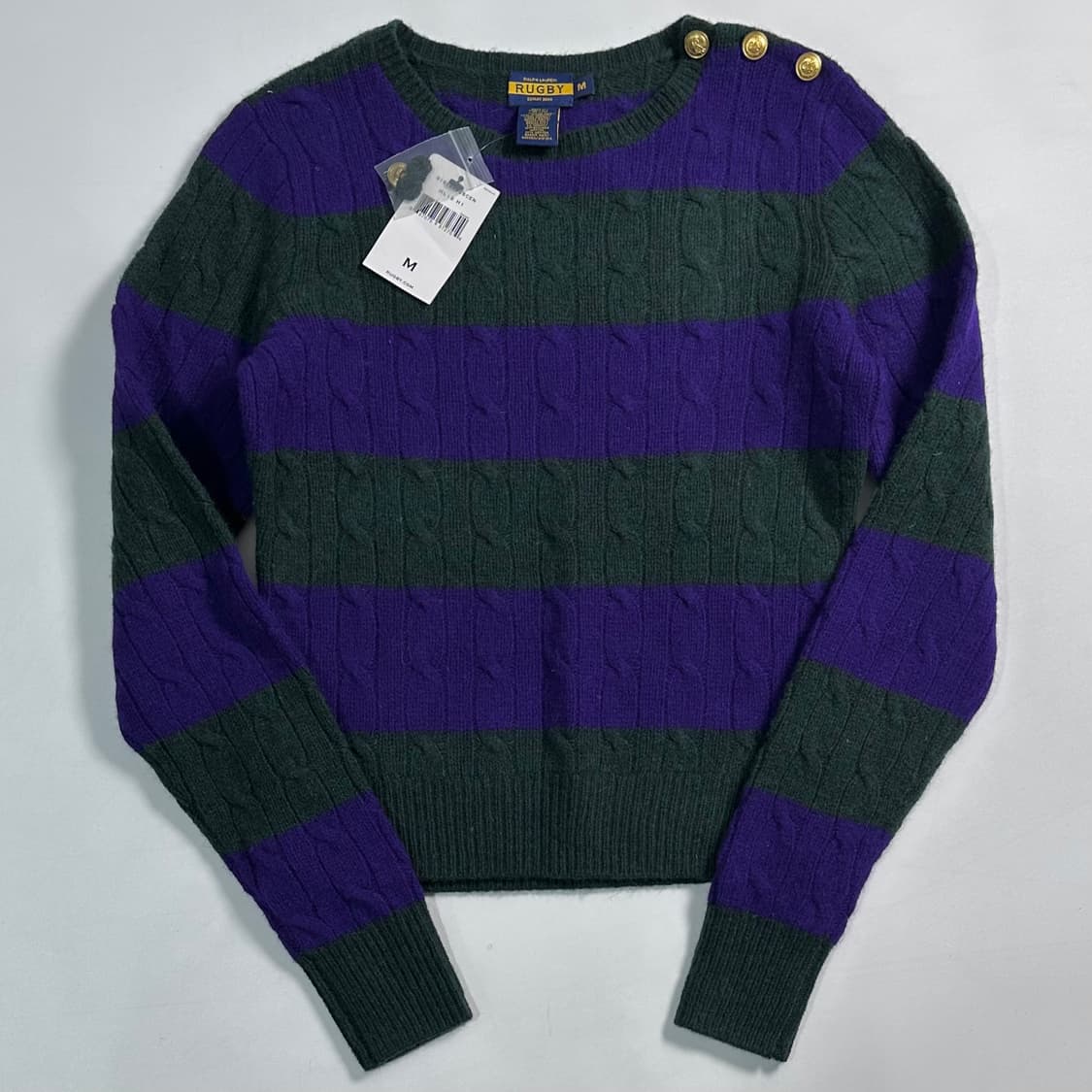 폴로 럭비 케이블 스트라이프 숄더 버튼 니트 상품이미지1