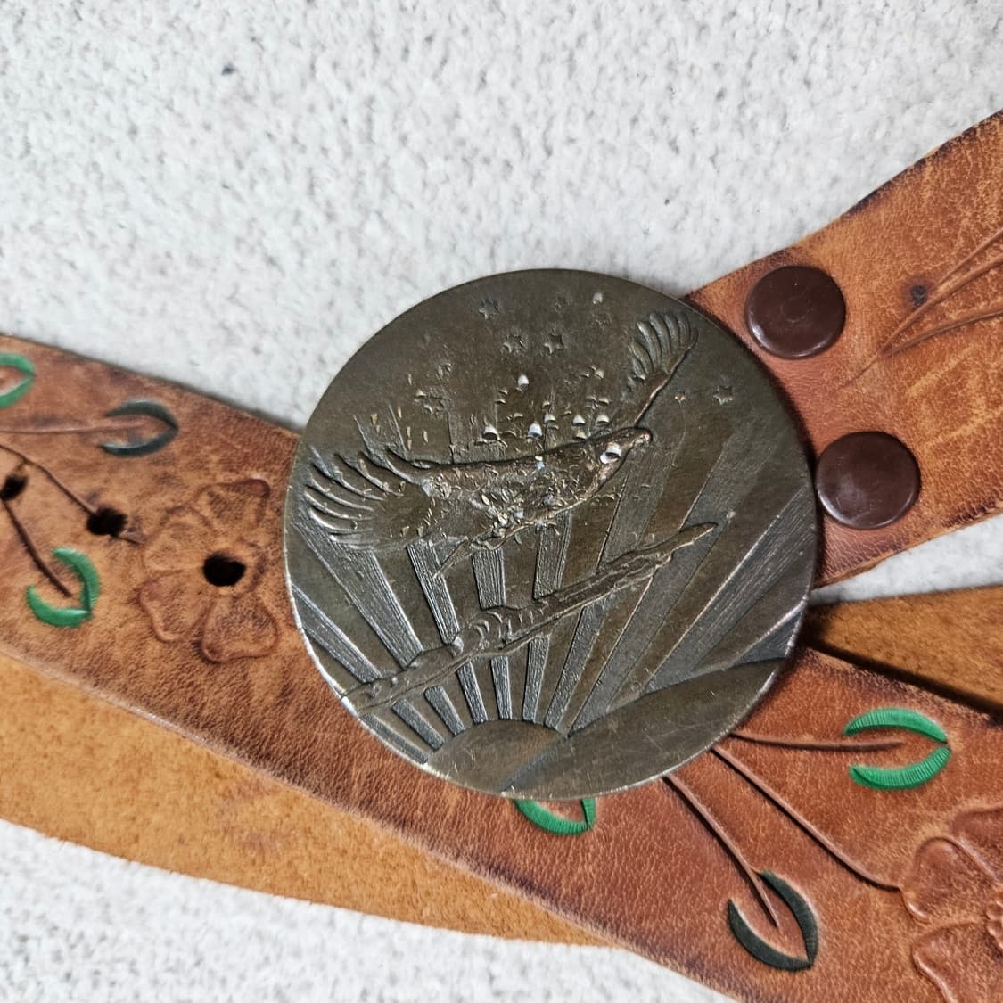 70s 황동 버클 레더 카빙 웨스턴 벨트 상품이미지2