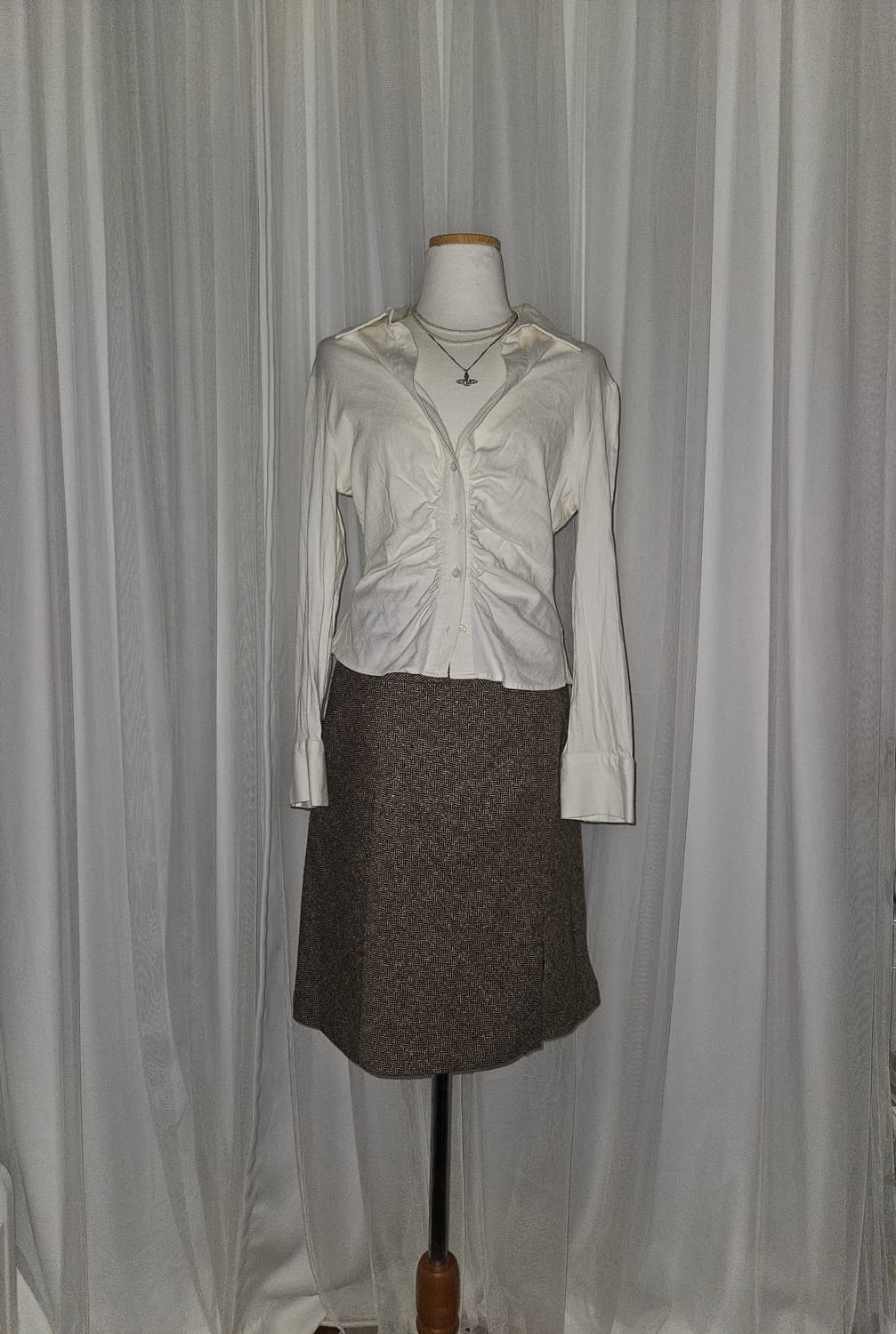 gray magic☆ 울 실크 쓰리버튼 미디 스커트 니혼진 공겜여주 모리 상품이미지1