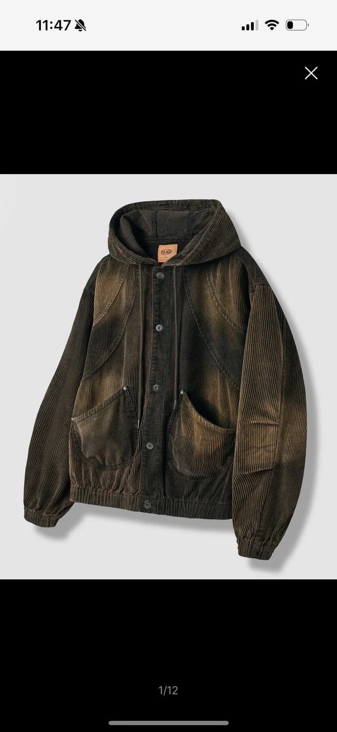 페이드 워싱 슬래쉬 코듀로이 후드 자켓 더스트 블랙 상품이미지1