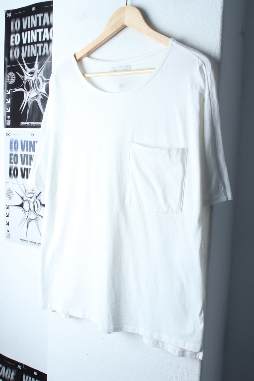 W(XL) 쿠즈텡 반팔 티셔츠 오버핏 화이트 무지 포켓-H30215 상품이미지1