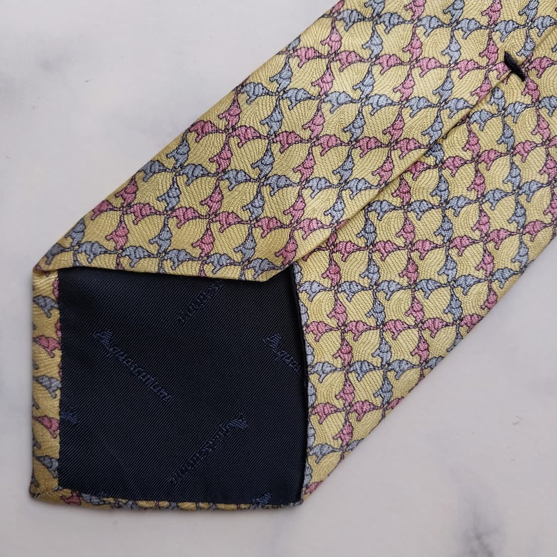 아쿠아스큐텀 실크 레몬 코끼리 패턴 넥타이 8.6cm A등급 K2310 상품이미지6