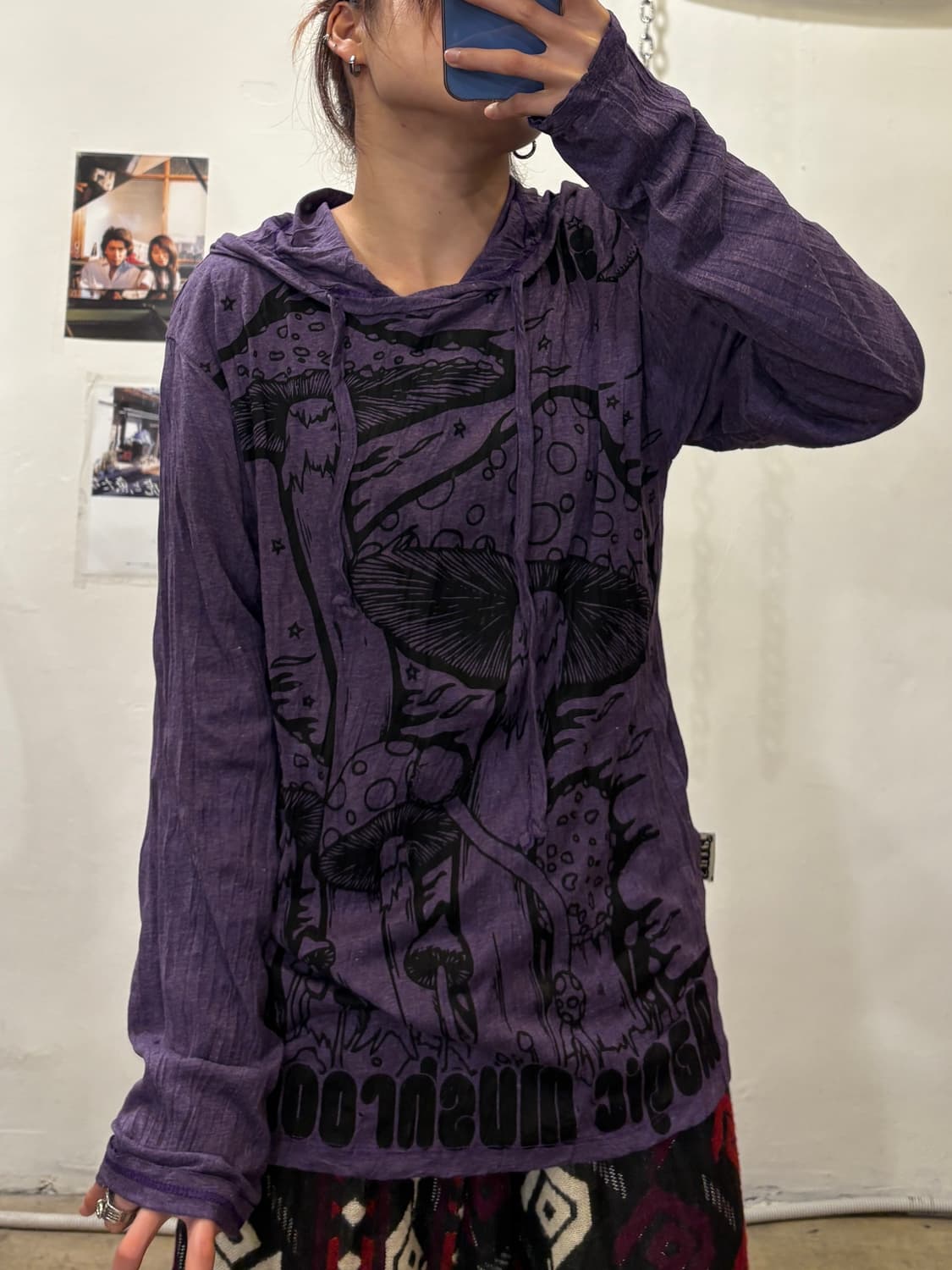 버섯 프린팅 퍼플 후드티 히피 상품이미지1