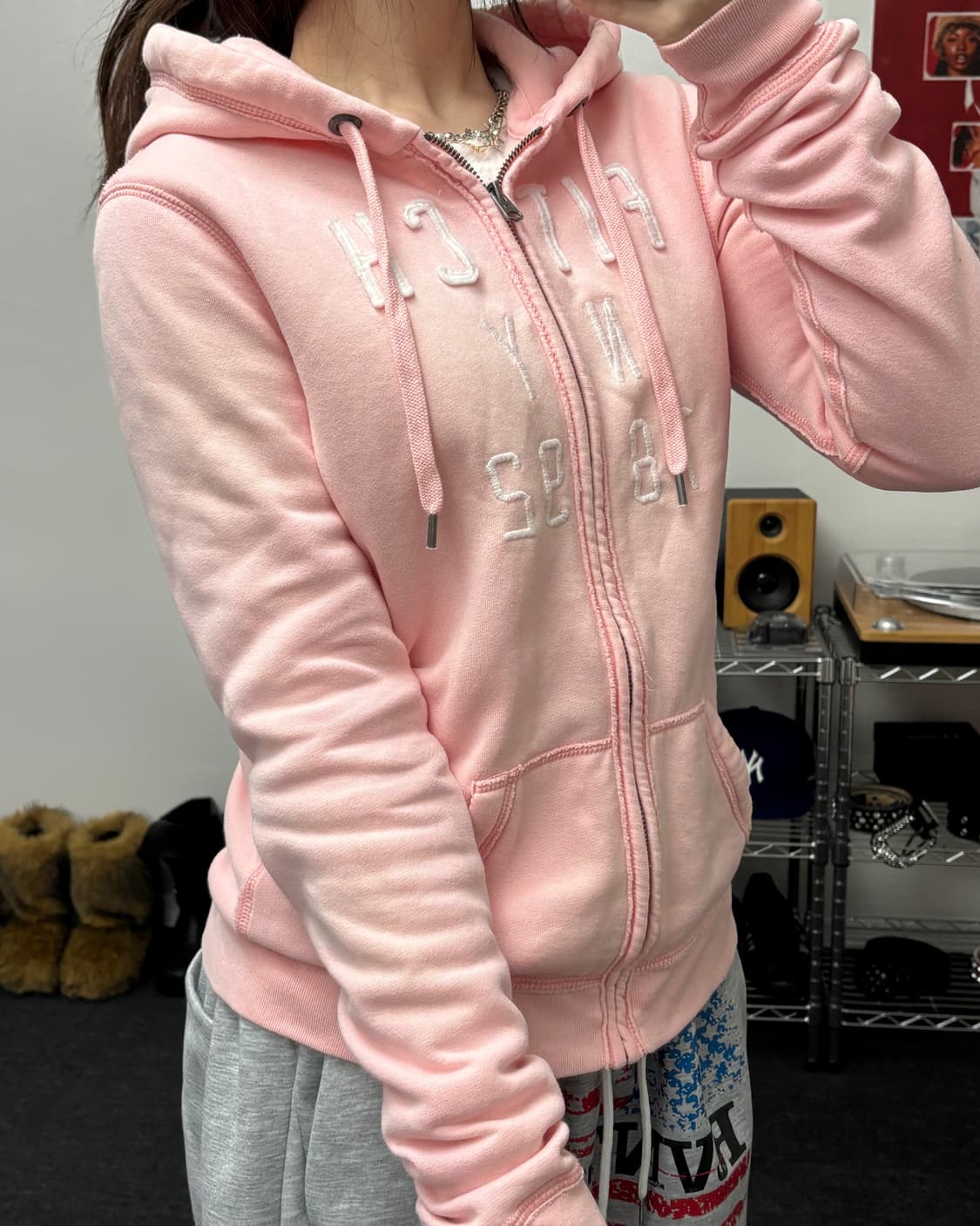 아베크롬비 아치로고 핑크 후드집업 상품이미지2