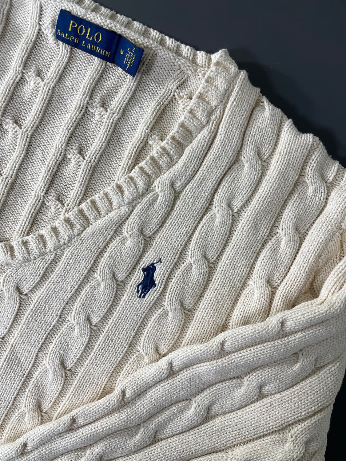 [M] 폴로 랄프로렌 여성 코튼 케이블 꽈배기 브이넥 니트 스웨터 상품이미지3