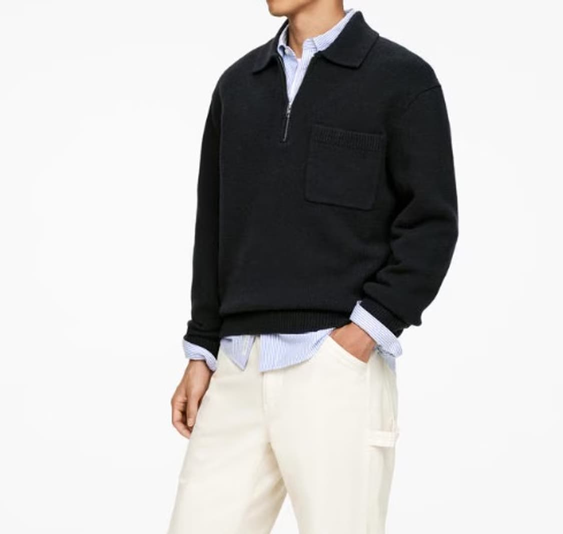 ARKET 아르켓 울 지퍼 폴로 셔츠 네이비 / L 상품이미지4