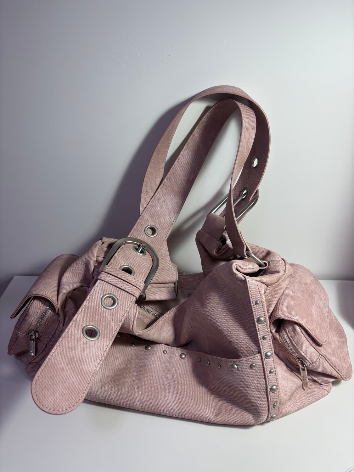 일리고 루프 더블 포켓 숄더 백 핑크 상품이미지3