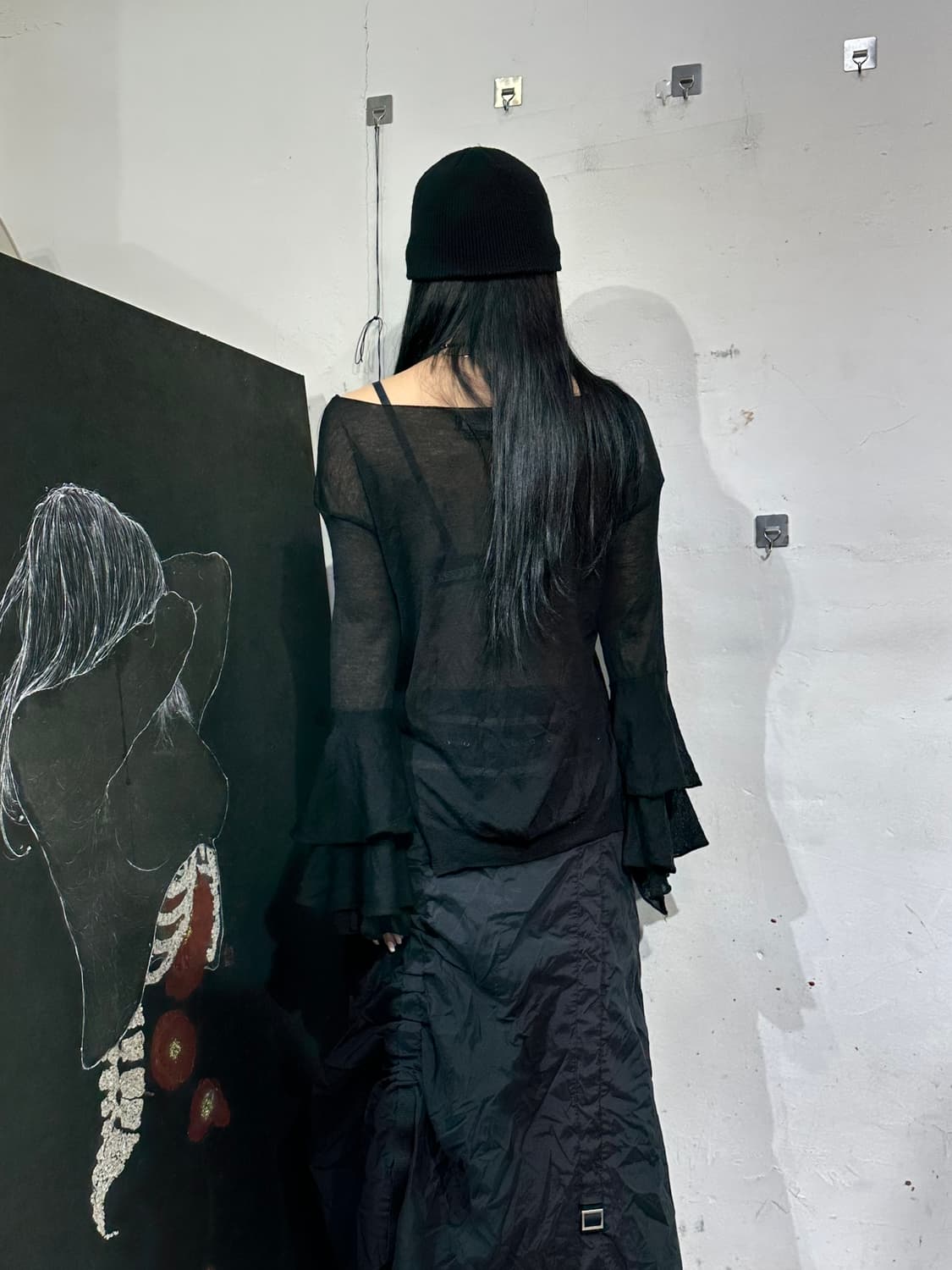 Jpn 고딕 시스루 프릴 디테일 슬리브 탑 M 상품이미지4