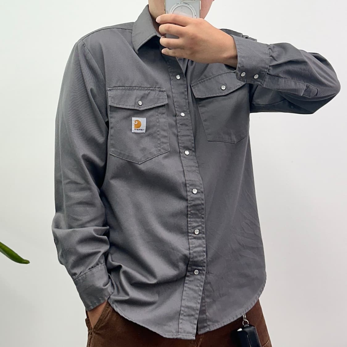 칼하트 투포켓 코튼 워크 셔츠 차콜 상품이미지1