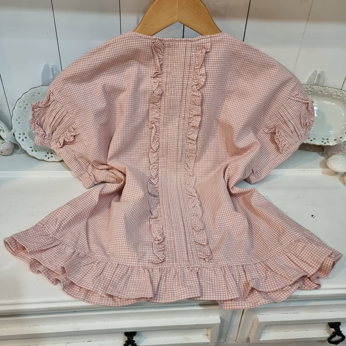 핑크 체크 블라우스 상품이미지2