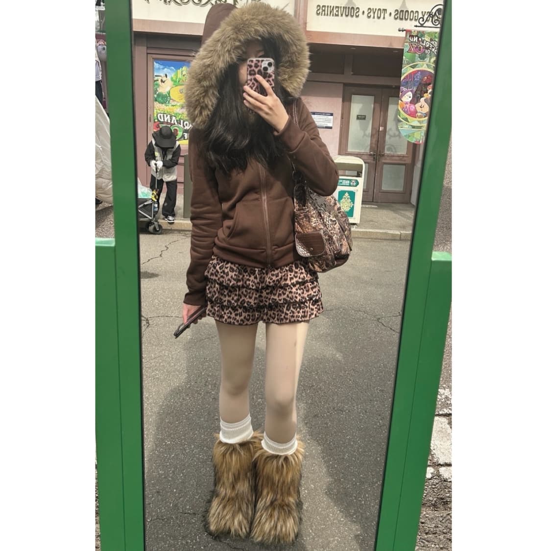 !Gyaru-set! (퍼후드+호피치마+퍼부츠) 상품이미지1