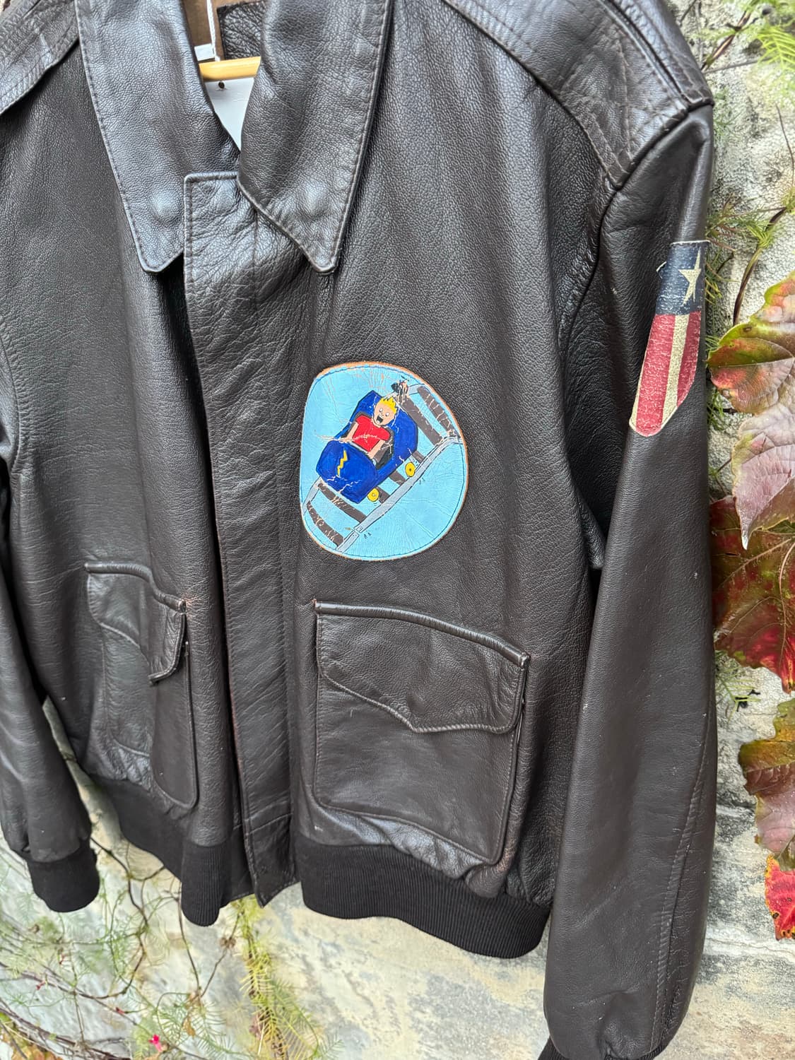 미군 a-2 시니어코드 양가죽 핸드프린팅 레더 가죽 자켓 상품이미지3