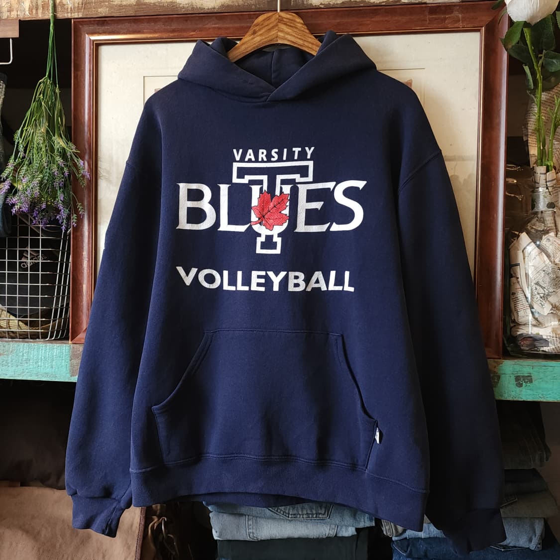 90s 러셀 후드 스웻셔츠 블루스 오리지널 빈티지 레터링 네이비 상품이미지2