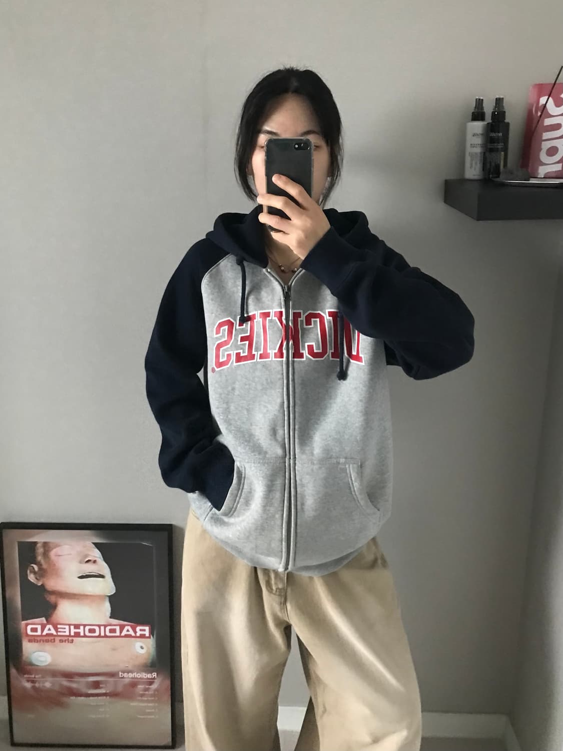 디키즈 스펠아웃로고 네이비 그레이 나그랑 후드집업 상품이미지4