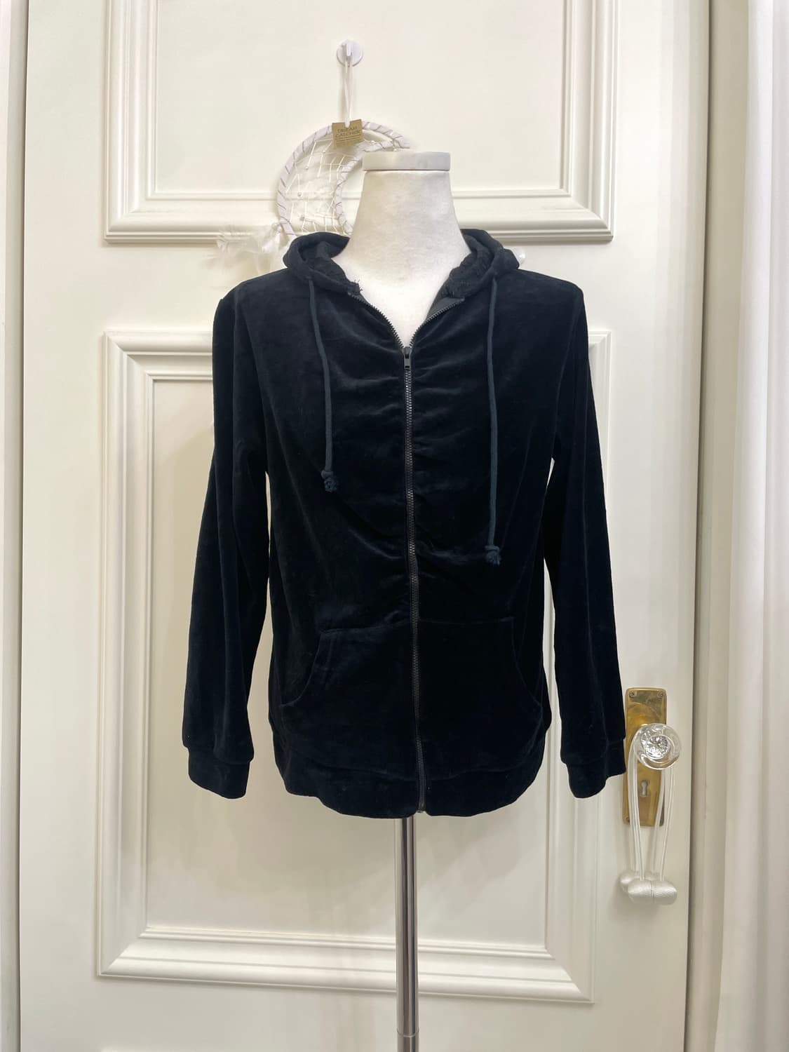 black velvet shirring hoodie lace zip-up 상품이미지1
