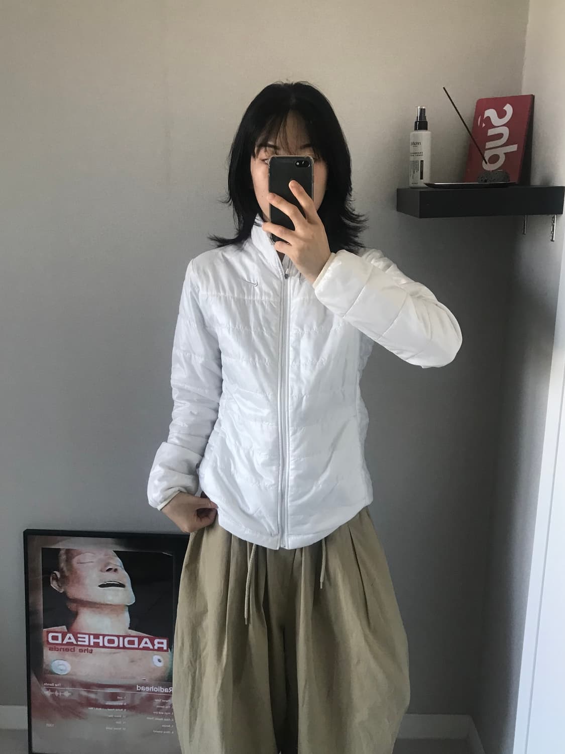 나이키 00년대 올드스쿨 은색 스우시 화이트 경량패딩 상품이미지3