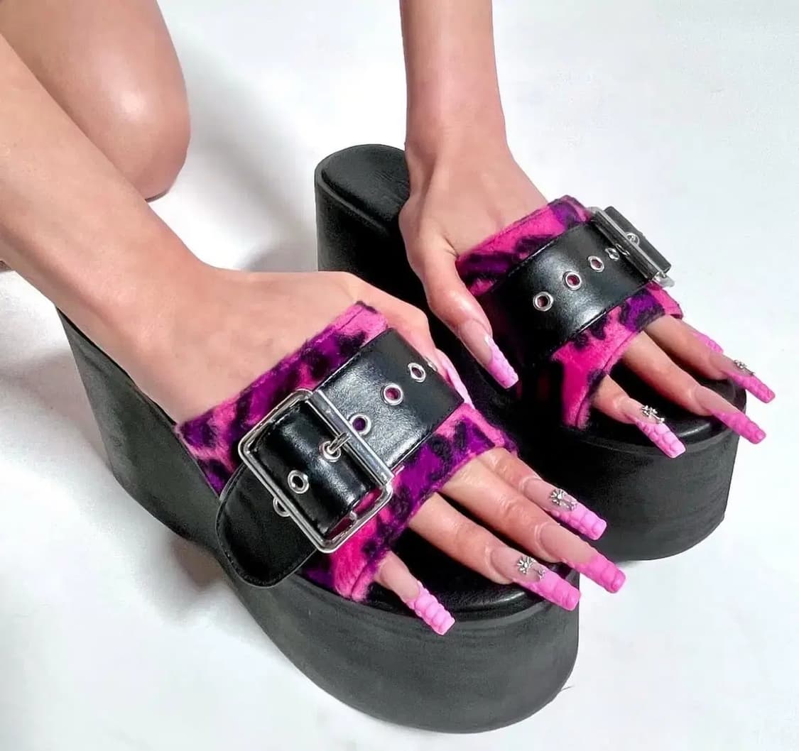 돌스킬 핑크 레오파드 통굽 샌들 플랫폼 갸루 y2k 상품이미지3