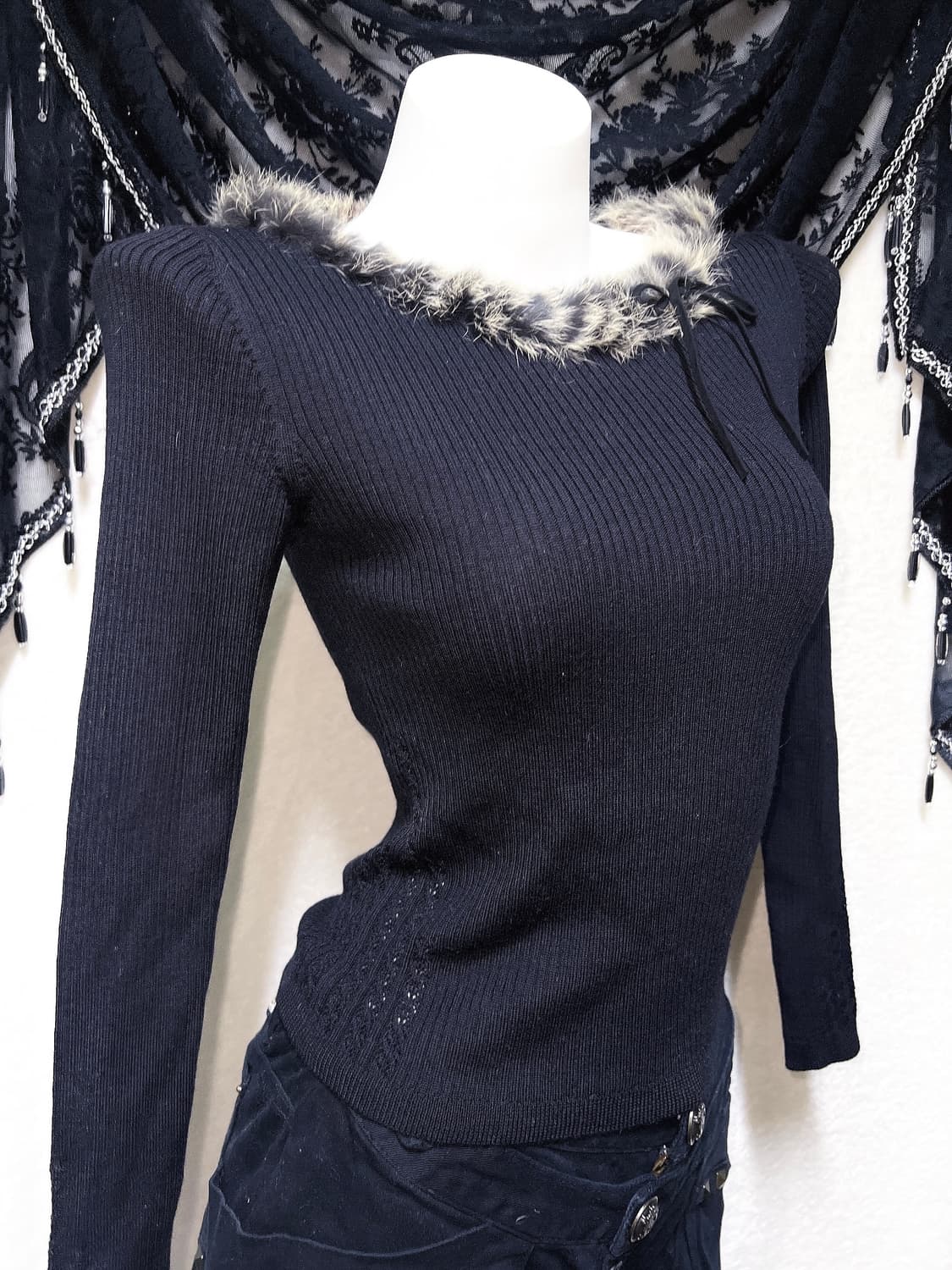 래빗퍼트리밍 오네갸루 펑크 y2k 00 와투케 섹시 골지 니트 긴팔탑 상품이미지4