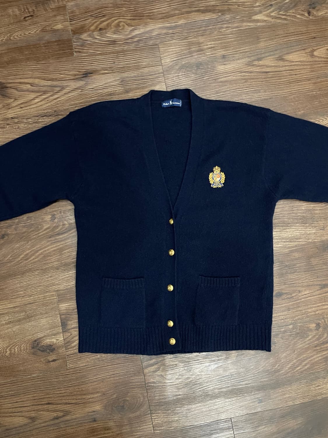 90s 폴로 금장 크레스트 와펜 울 가디건 네이비 상품이미지1