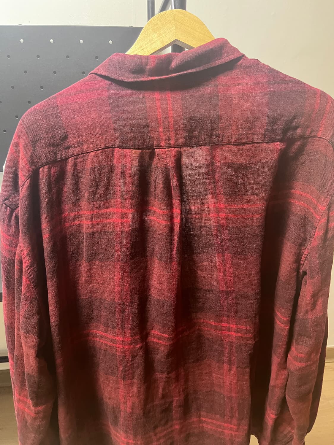 해칭룸 클래식 셔츠 린넨 빅 체크 다크 레드 3사이즈 상품이미지4