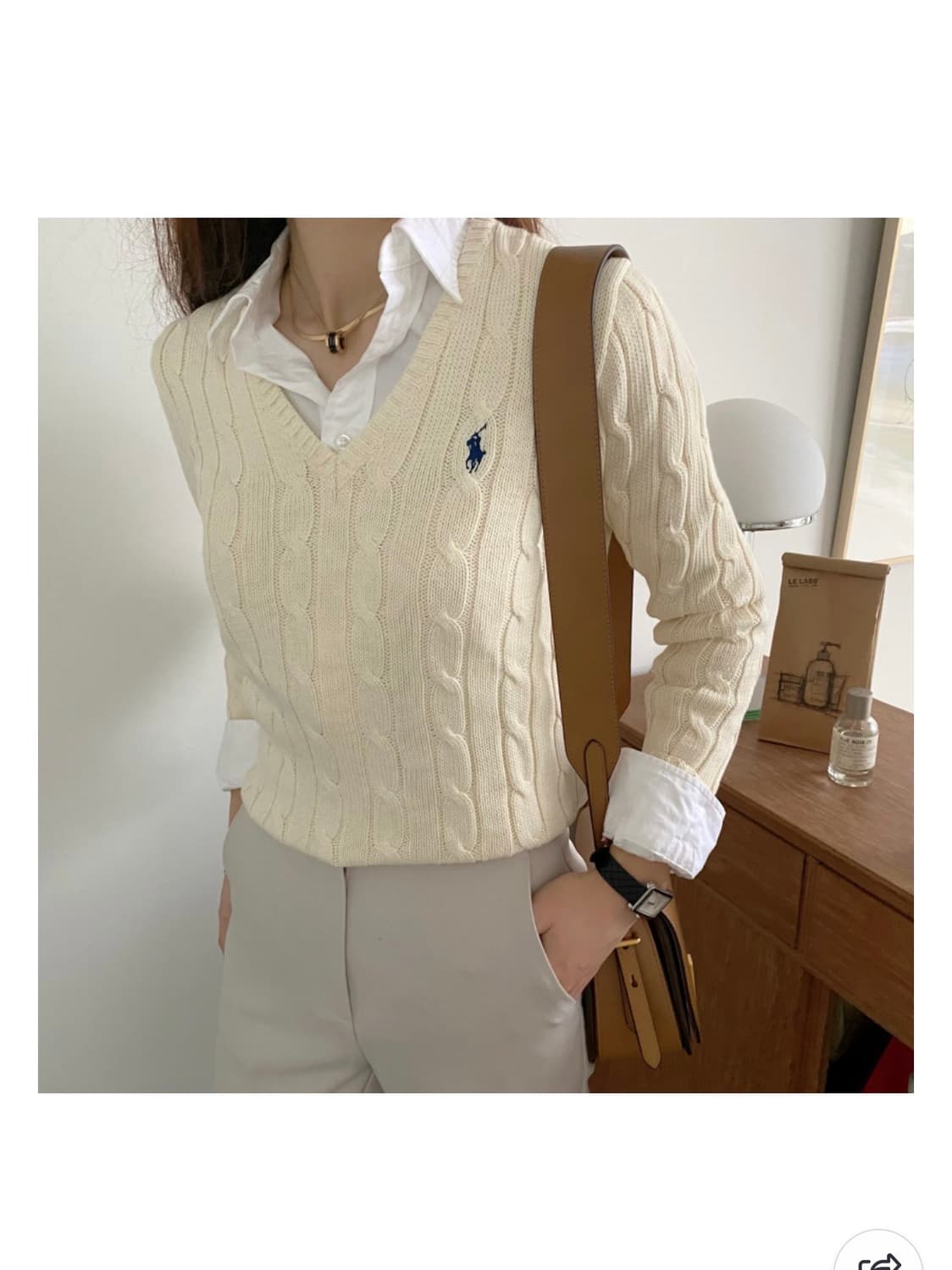 여성 폴로랄프로렌 케이블코튼 브이넥니트 상품이미지1