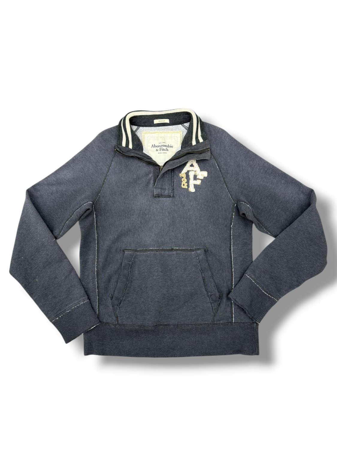 아베크롬비 머슬핏 워시드데님 차콜 블루 반집업 긴팔티 상품이미지3