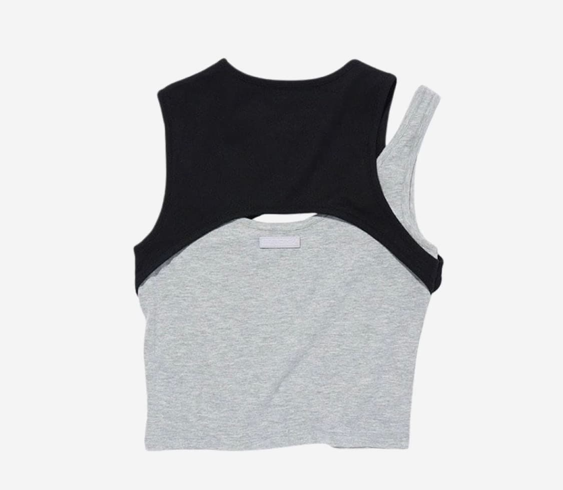 미스치프 스트레치 오버랩 탑 블랙그레이 상품이미지2