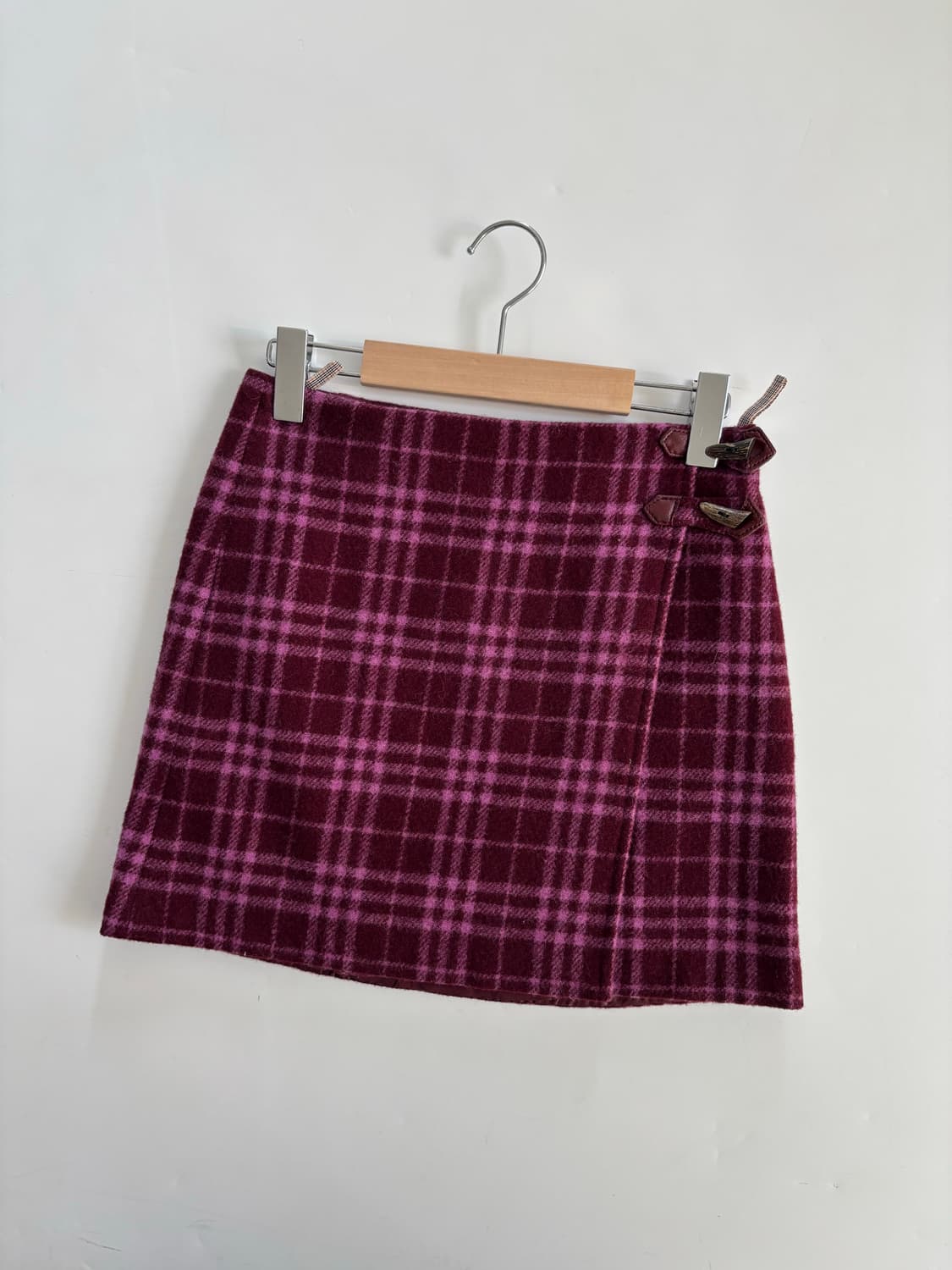Burberry 버버리 블루 라벨 퍼플 체크 울 랩스커트  상품이미지5