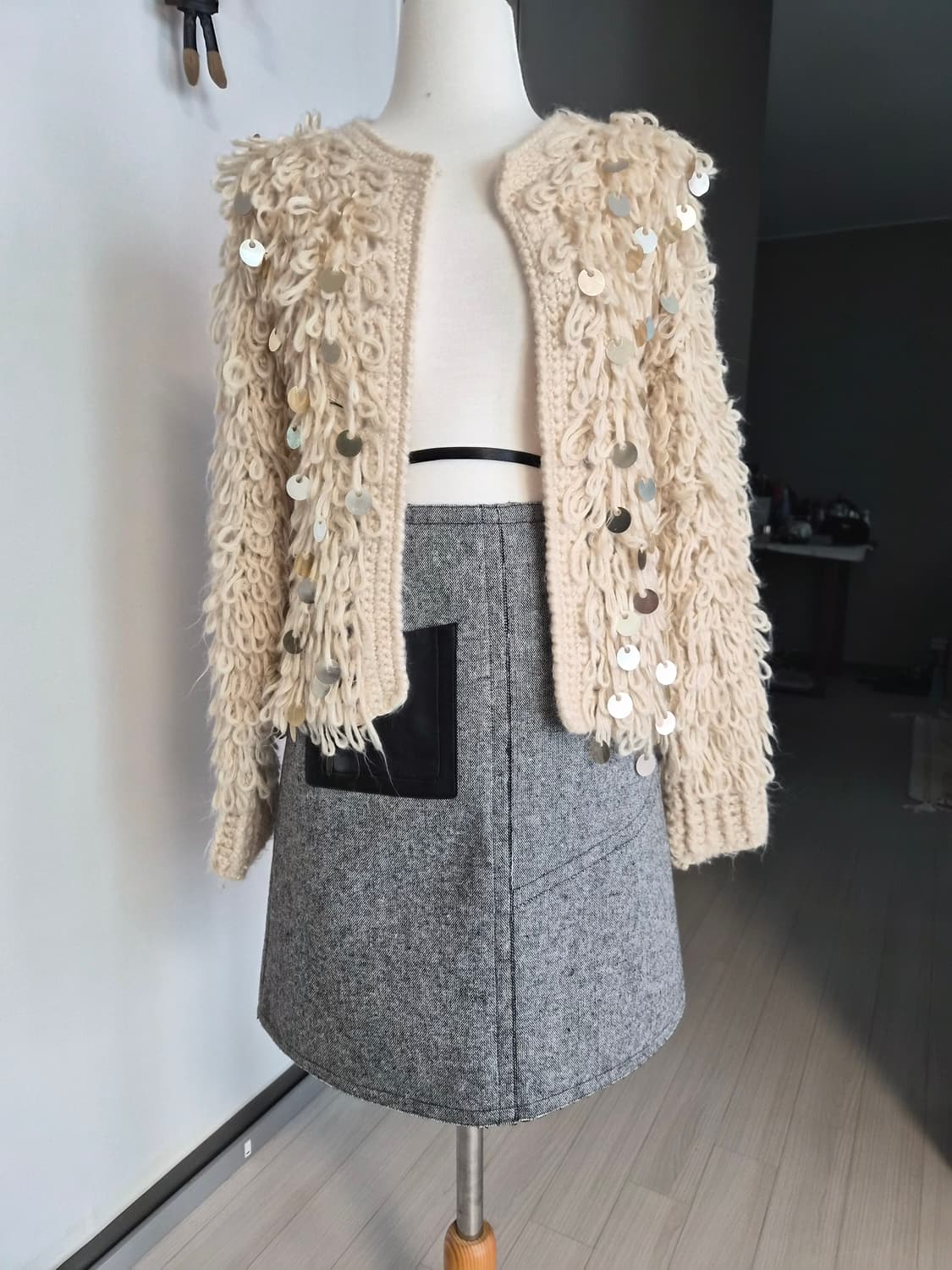 보헤미안 무드 루프 니트 시퀸 가디건 상품이미지2