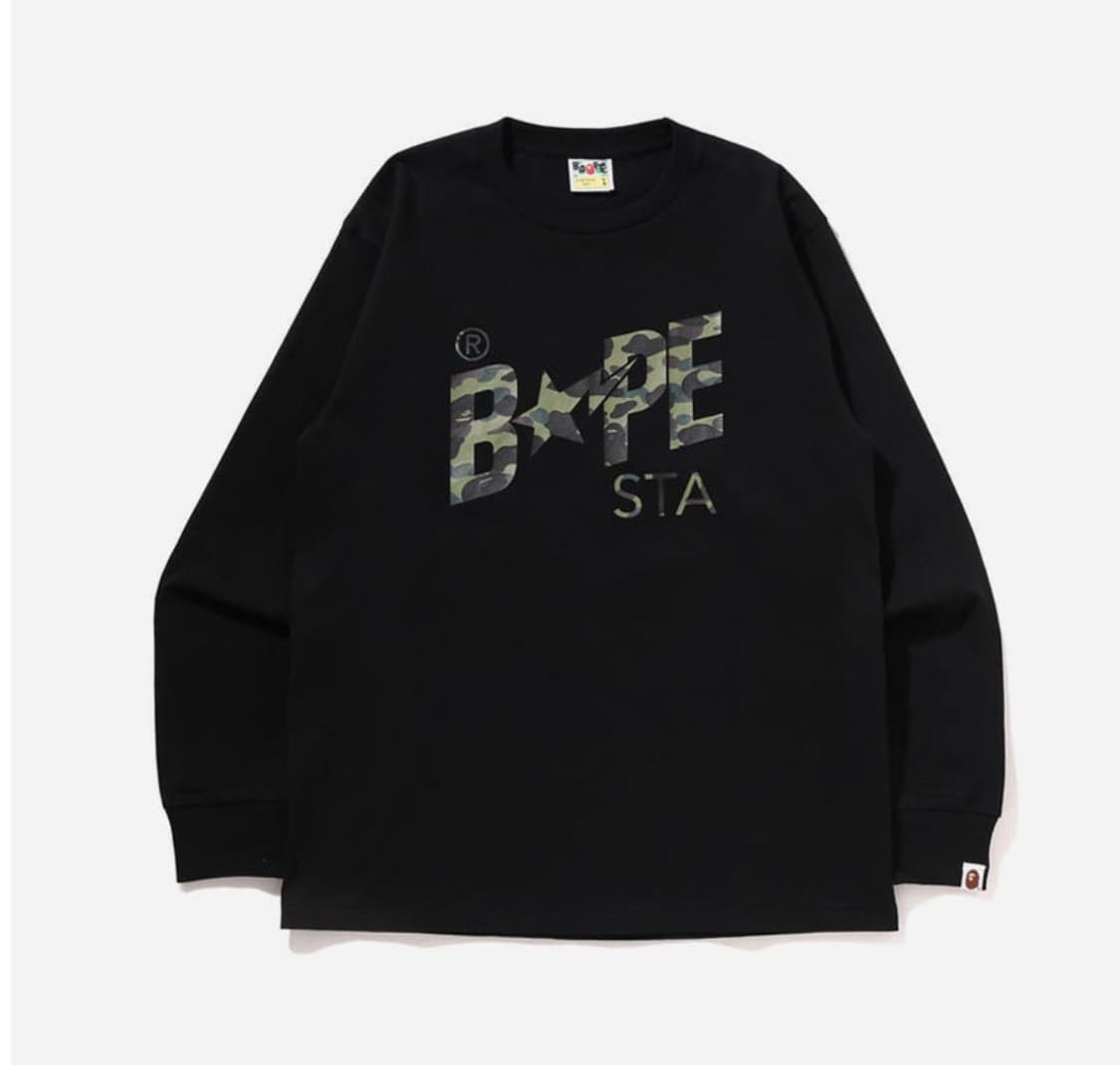 베이프롱슬리브 퍼스트카모 스타 1st camo 블랙 상품이미지1