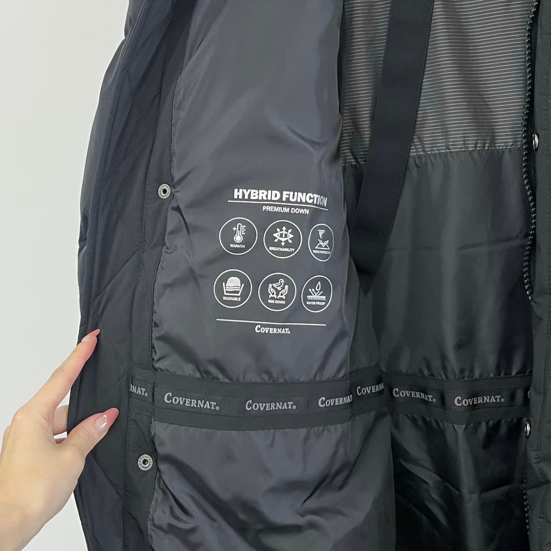 커버낫 빅로고 덕다운 블랙 롱패딩 상품이미지8