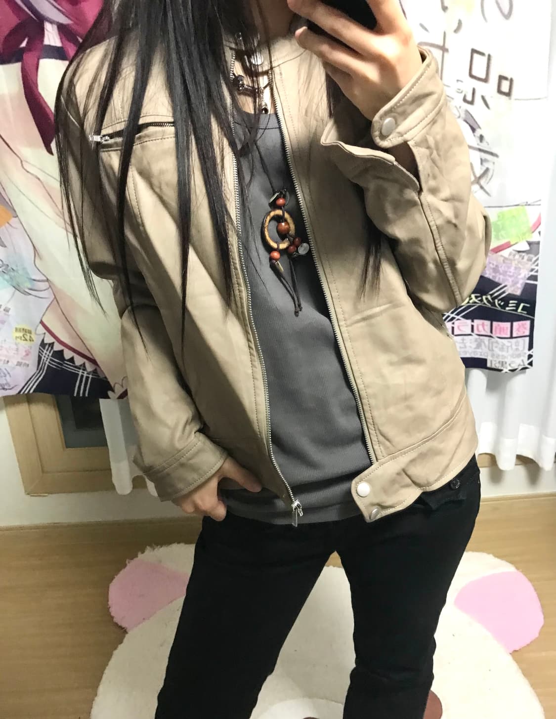 베이지 라이더 레더자켓 상품이미지3