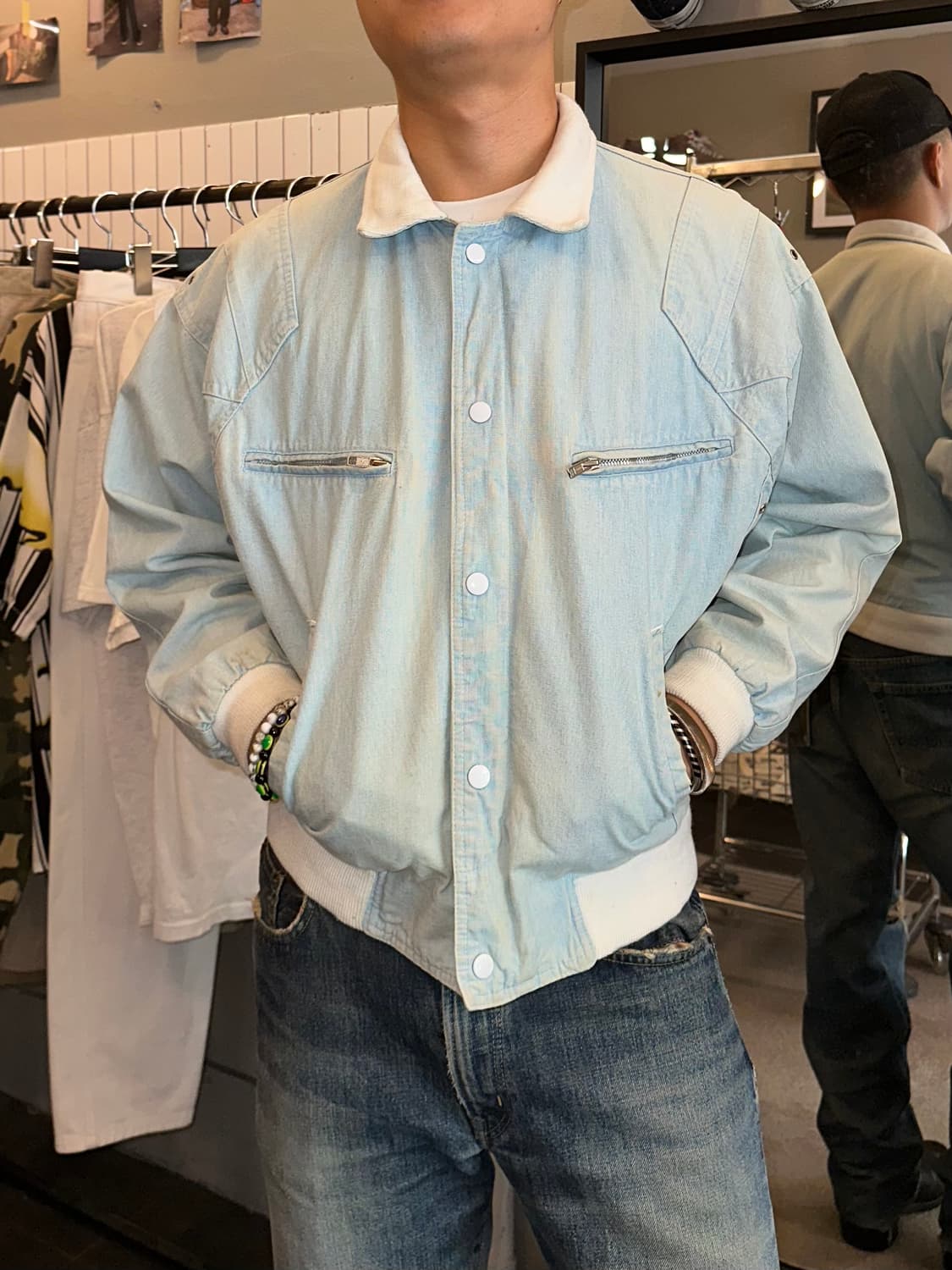 90’s American denim wash boomber jacket 상품이미지3