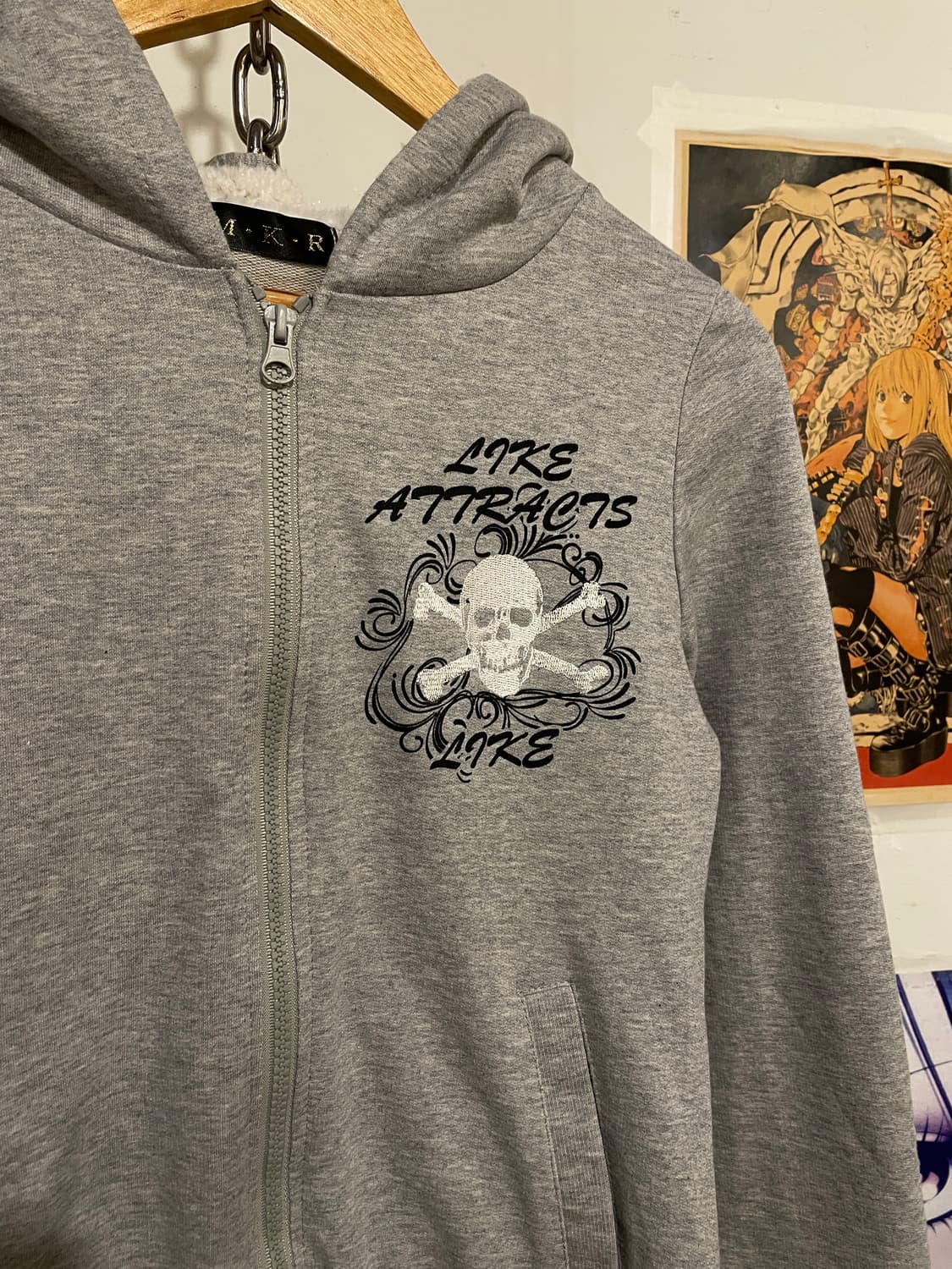 mkr 화이트 해골 뽀글이 그레이 후드집업 상품이미지5