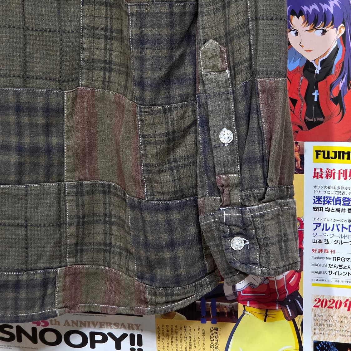 JPN 패치워크 카키 브라운 체크 코튼 셔츠 상품이미지8