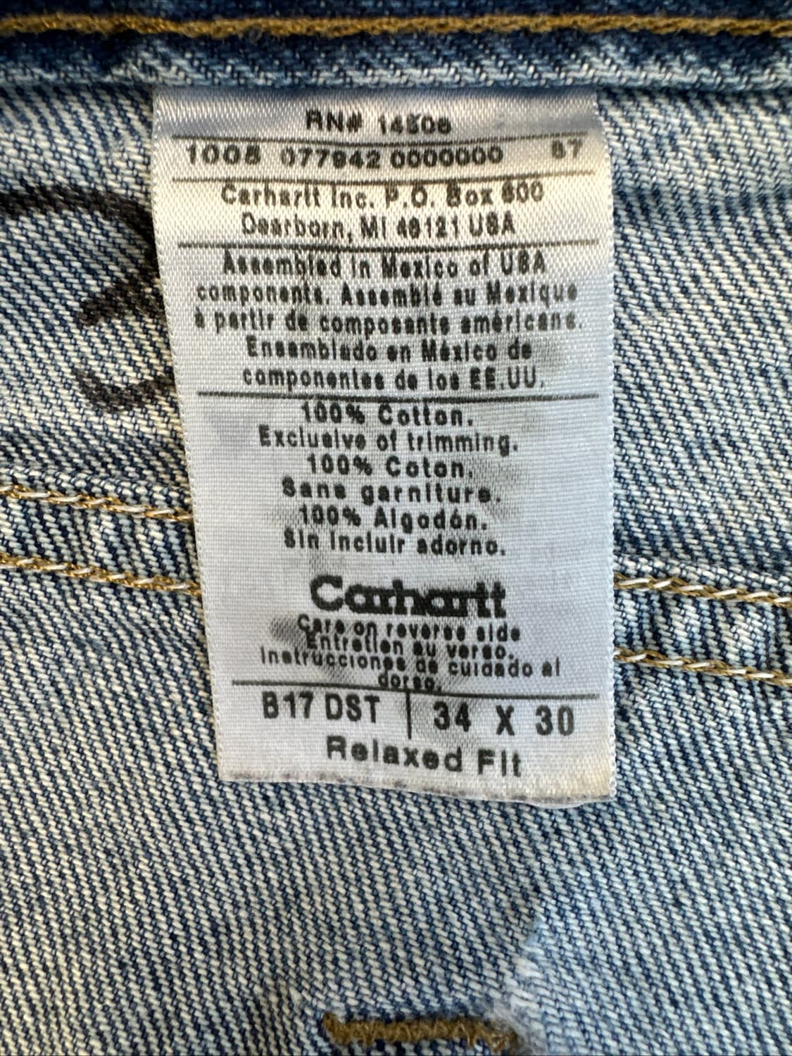 칼하트 B17 DST 연청바지 34X30 상품이미지7