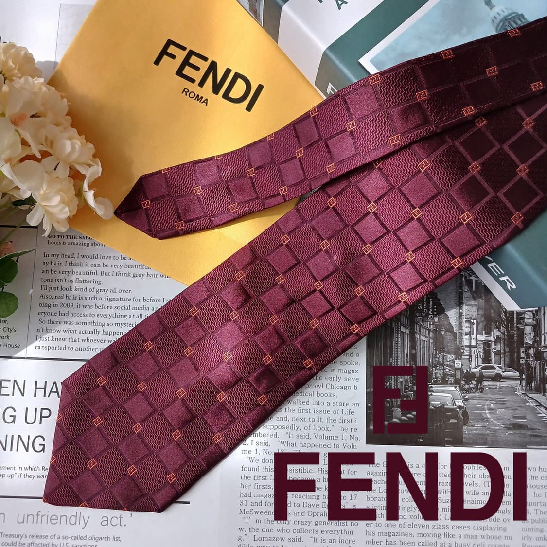 펜디 실크 와인 주카 패턴 넥타이 9.9cm A+~A등급 e879
 상품이미지1