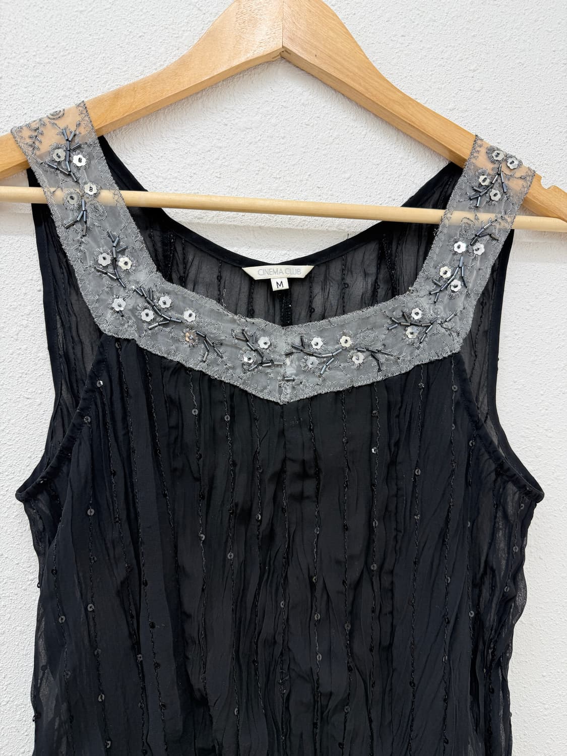 빈티지 블랙 시스루 스팽글 레이어드 슬리브리스 상품이미지3