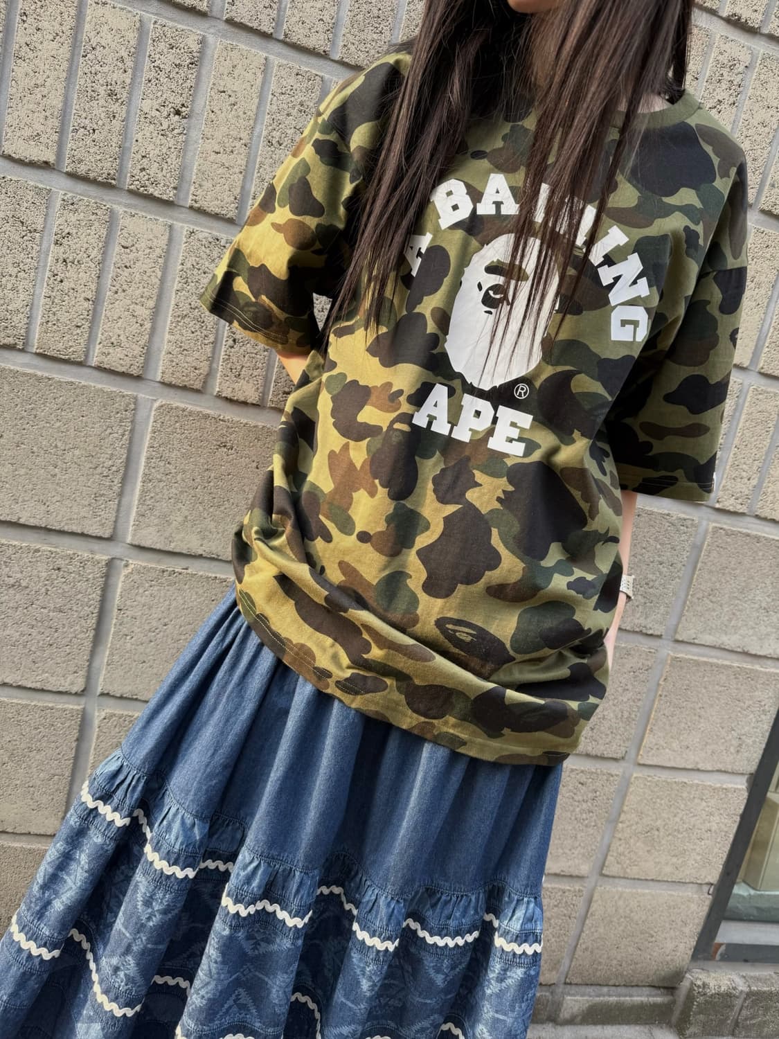 베이프 컬리지 로고 카모 오버핏 티셔츠 상품이미지7