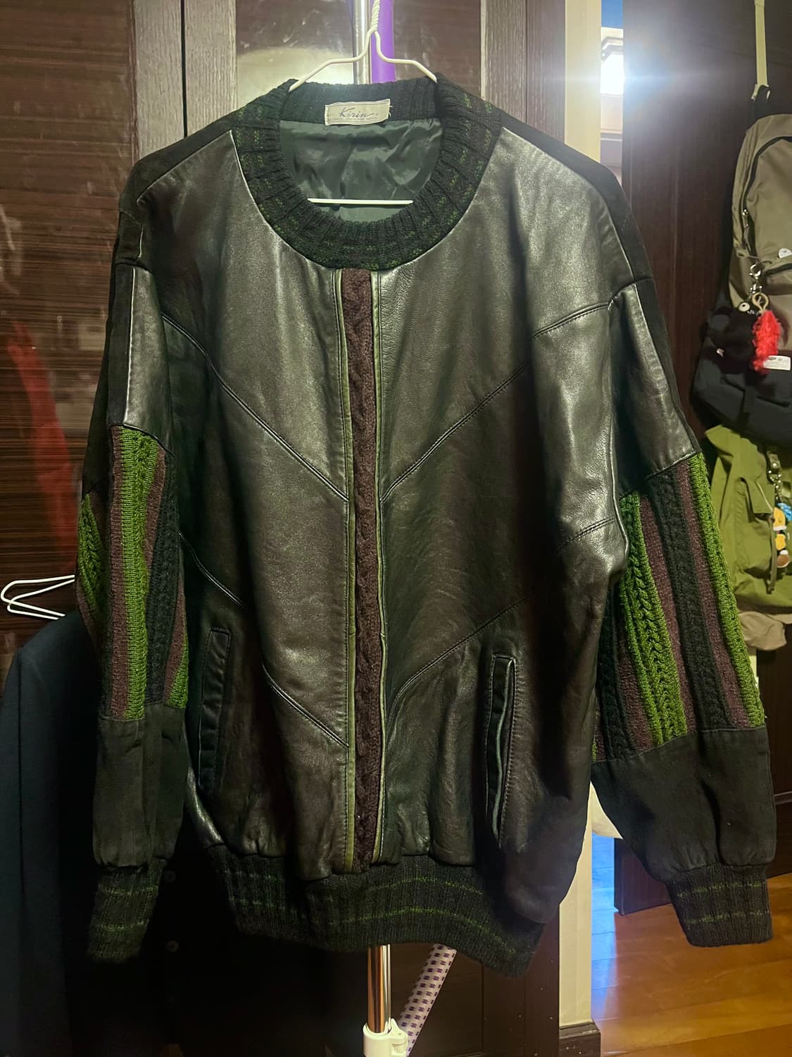 [남녀공용free]빈티지 레더 믹스 니트 상품이미지1