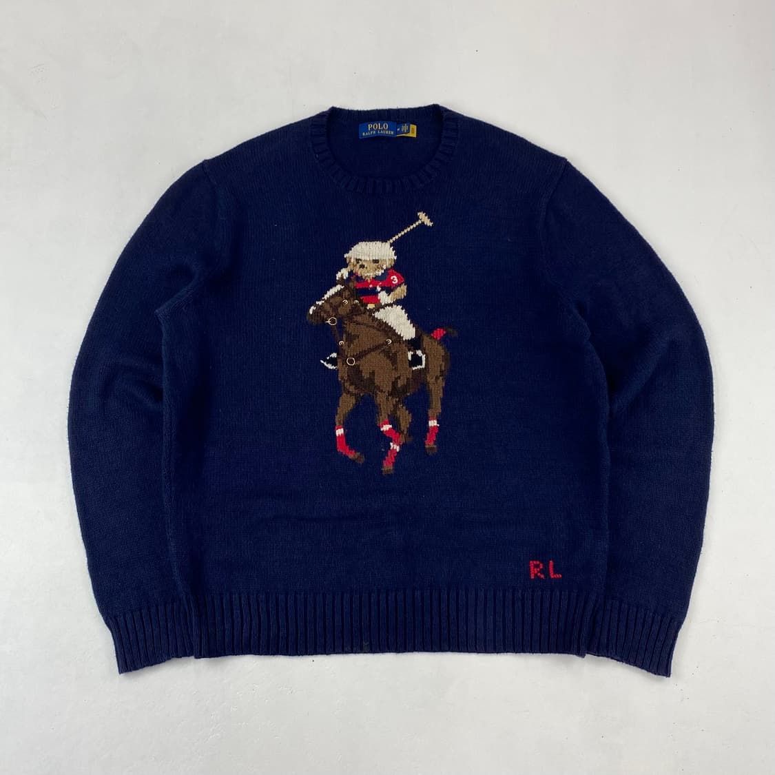 폴로 QR 신형 베어 코튼 네이비 라운드 니트 (100) 상품이미지1