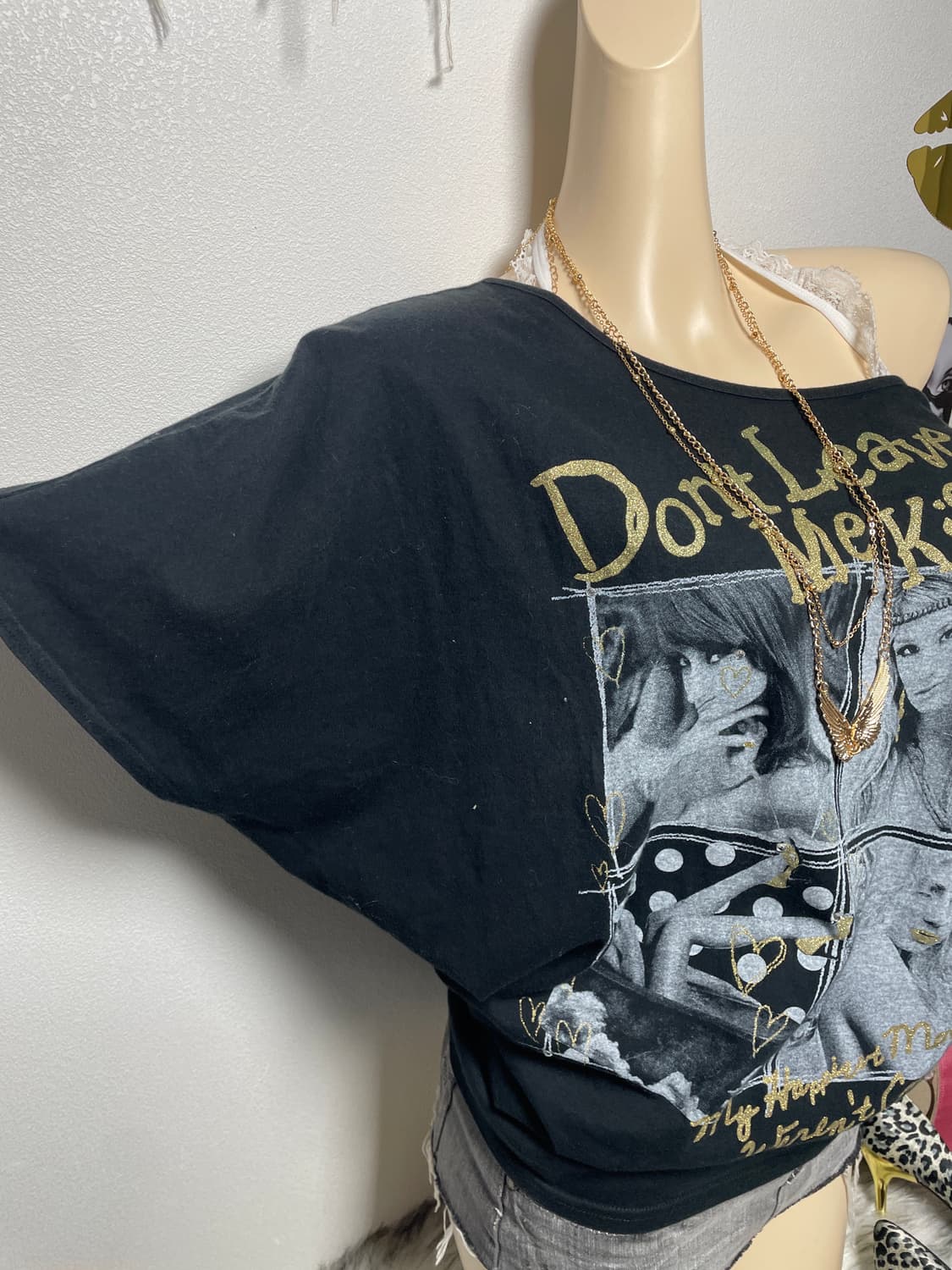 갸루 골드 레터링 반팔티 탑 상품이미지2