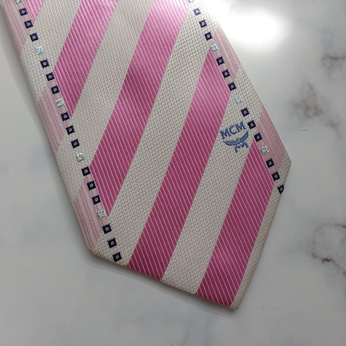 MCM 실크 핑크 스트라이프 넥타이 9.2cm A~B등급 K971
 상품이미지6