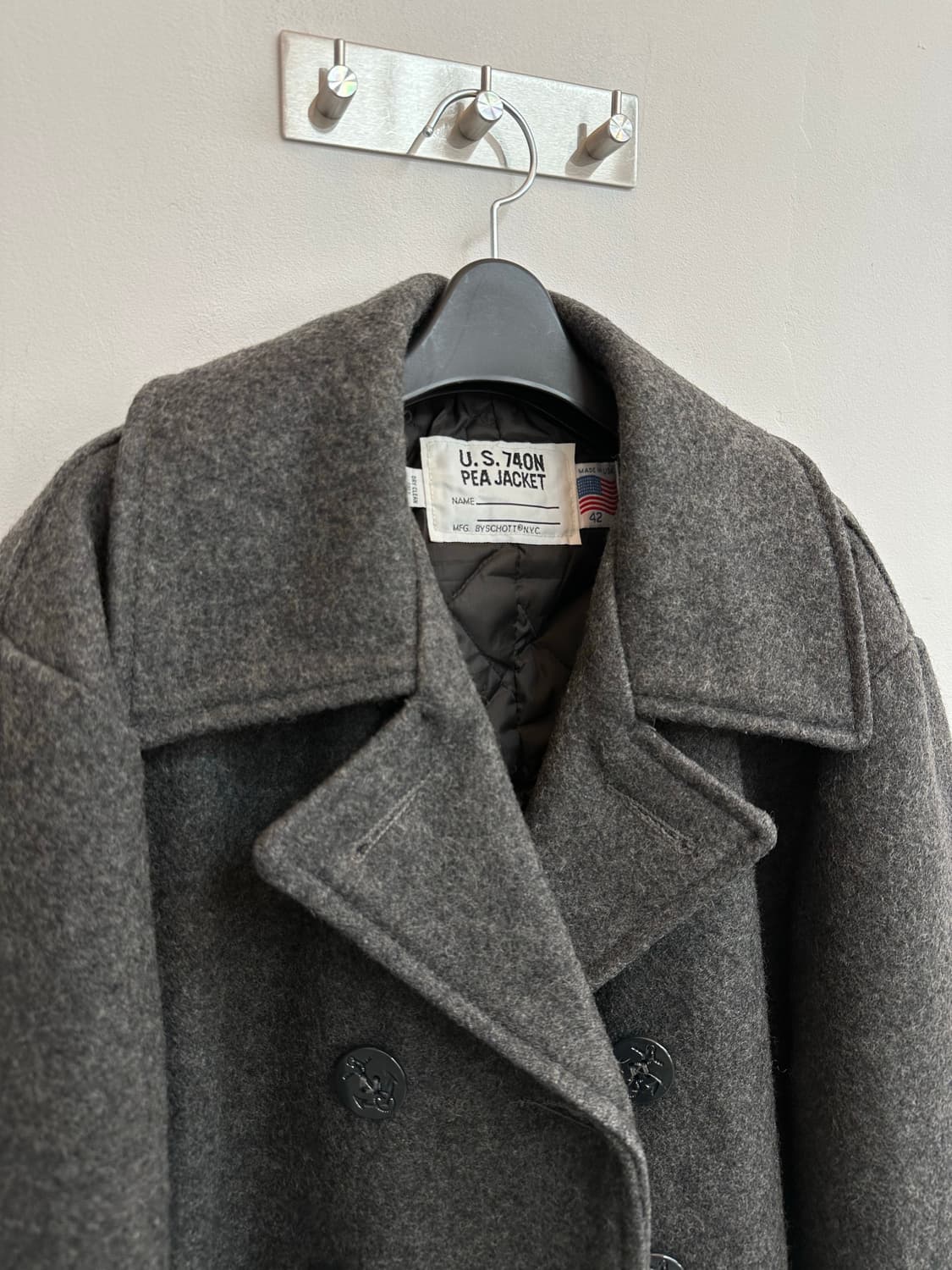 Schott US 740N 42 쇼트 더블 피코트 멜톤 울 그레이 상품이미지3