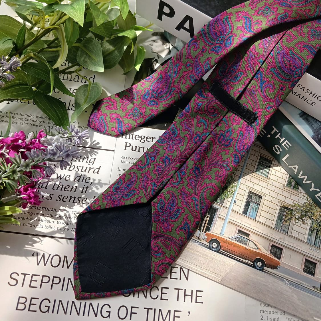 던힐 실크 올리브 그린 페이즐리 넥타이 8cm S~A+등급 E892
 상품이미지5