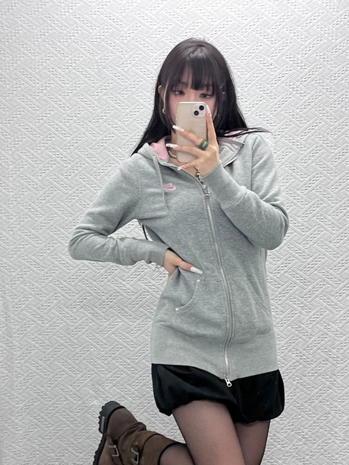 나이키 Y2K 딱붙핏 딸기우유 핑크 투웨이 롱 후드집업 L C10752 상품이미지1