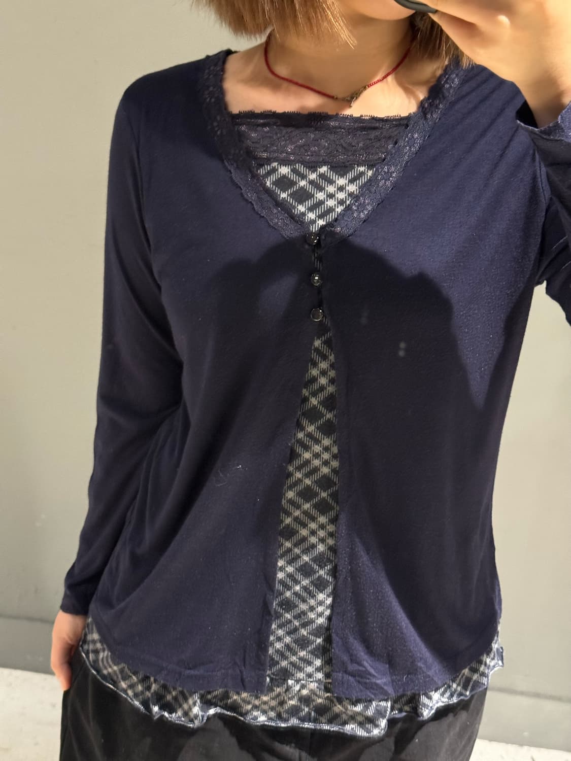 check pattern layered cardigan  상품이미지3