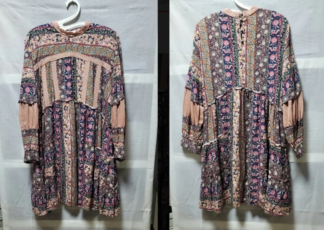 써스데이 보헤미안 쉬폰 소매배색 미니원피스 상품이미지1