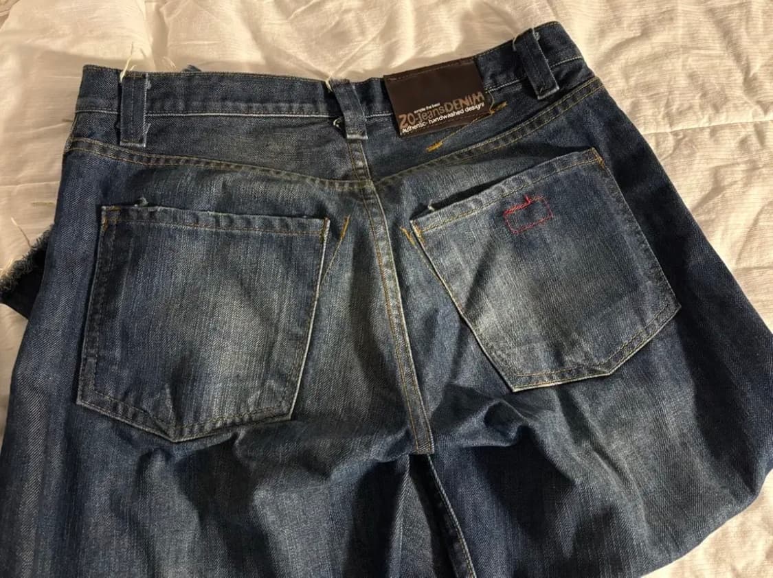 빈티지 중청 데님 컷팅 와이드 청바지 상품이미지1