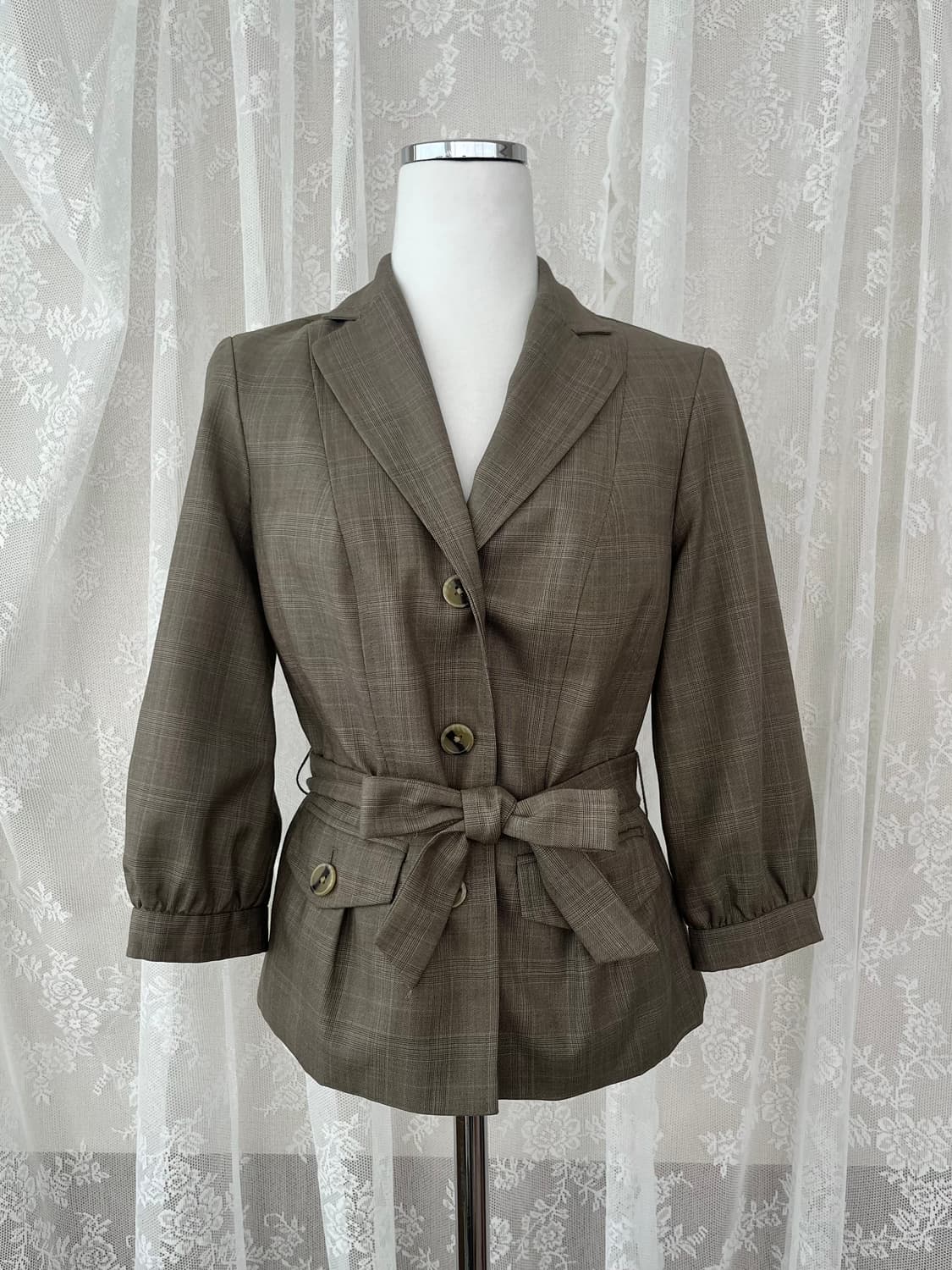 0) 바나나 리퍼블릭 7부소매 체크 자켓 브라운 상품이미지1